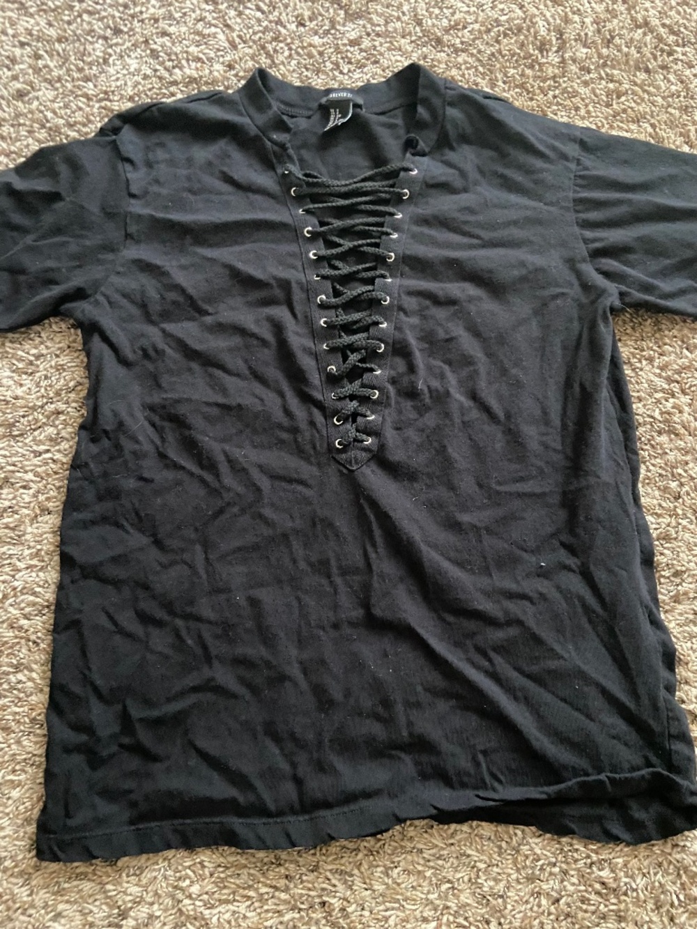 Forever 21 Lace-Up Front Black T-Shirt